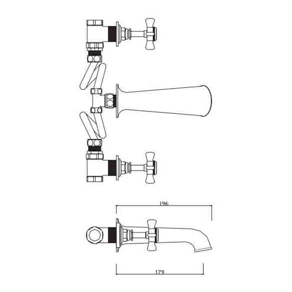 Sagittarius Churchman 3 Hole Wall Mounted Bath Mixer - Gold