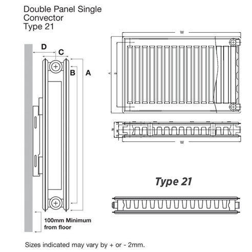 Menk Type Radiators Brenton Type 21 Double Panel Single Convector Radiator - White | Tap ...