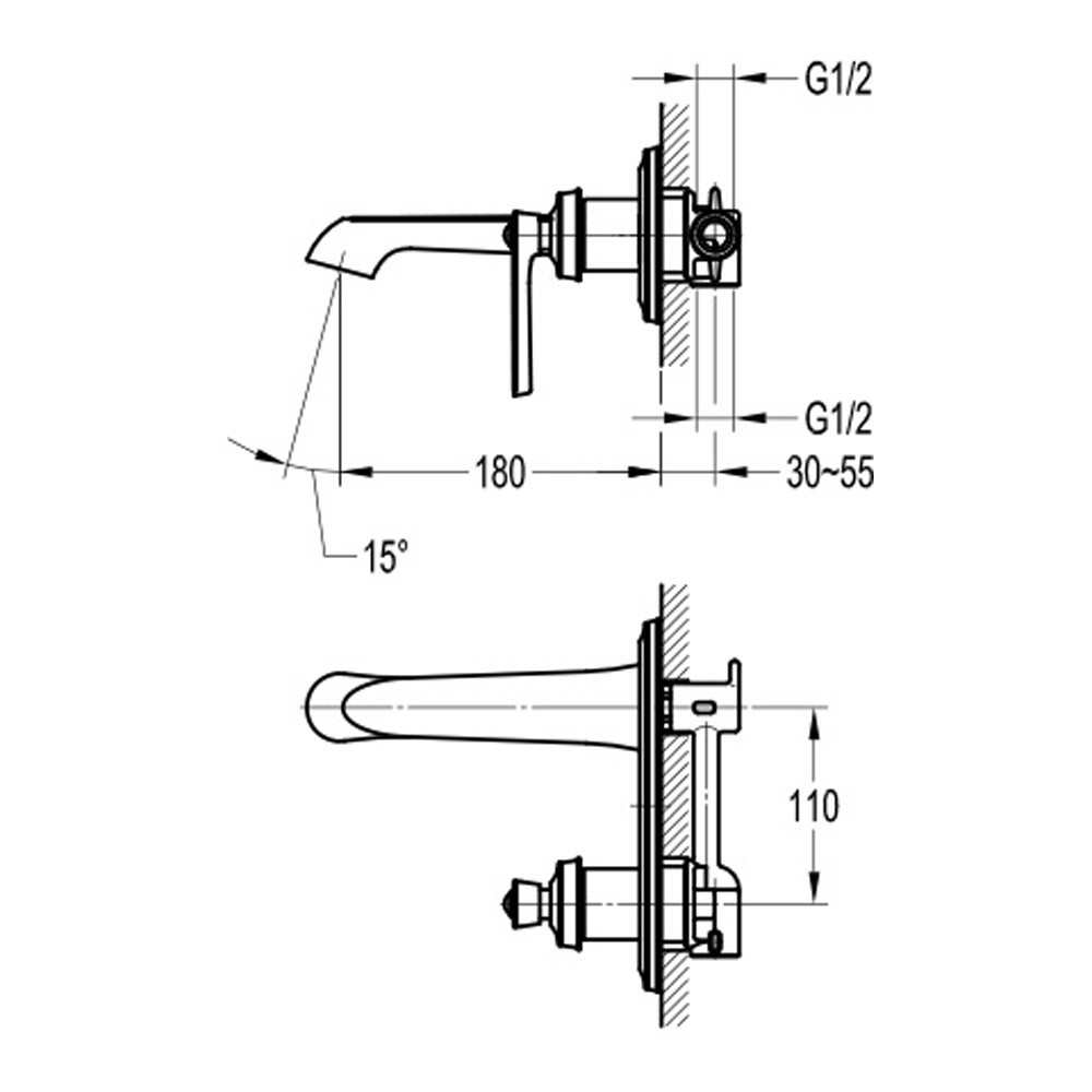 Flova Liberty Wall Mounted Basin Mixer with Clicker Waste - Oil Rubbed Bronze