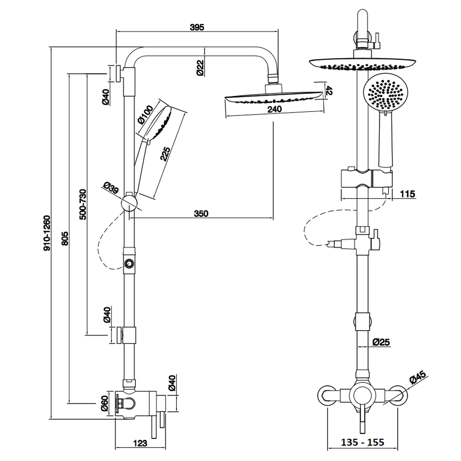 Sagittarius Ergo Lever Fully Adjustable Thermostatic Valve And Rigid Riser Kit