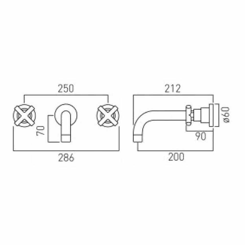 Vado Elements Water Wall Mounted 3 Hole Bath Filler with 200mm Spout