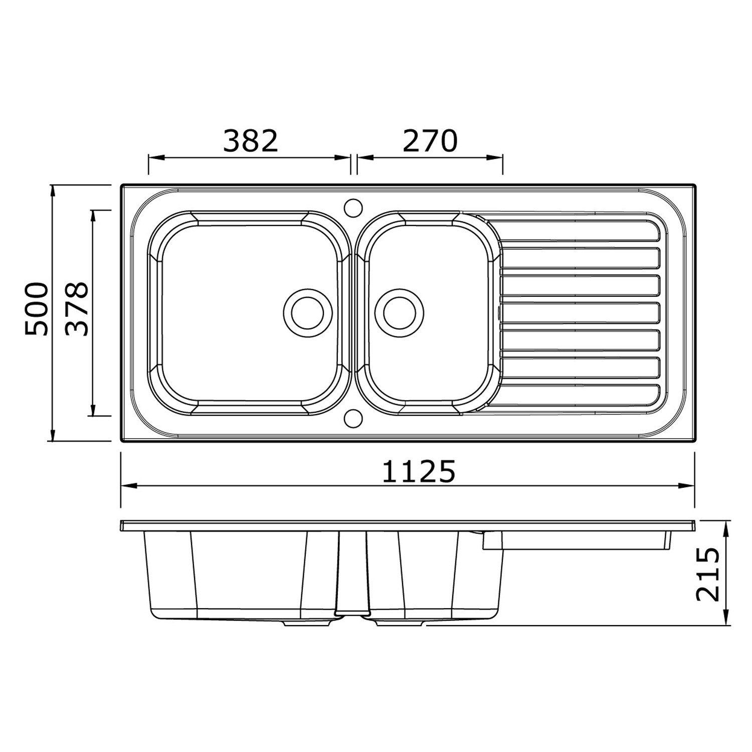 Thomas Denby Provence 2 Bowl Ceramic Inset Kitchen Sink with Reversible Drainer - 1125 x 500mm