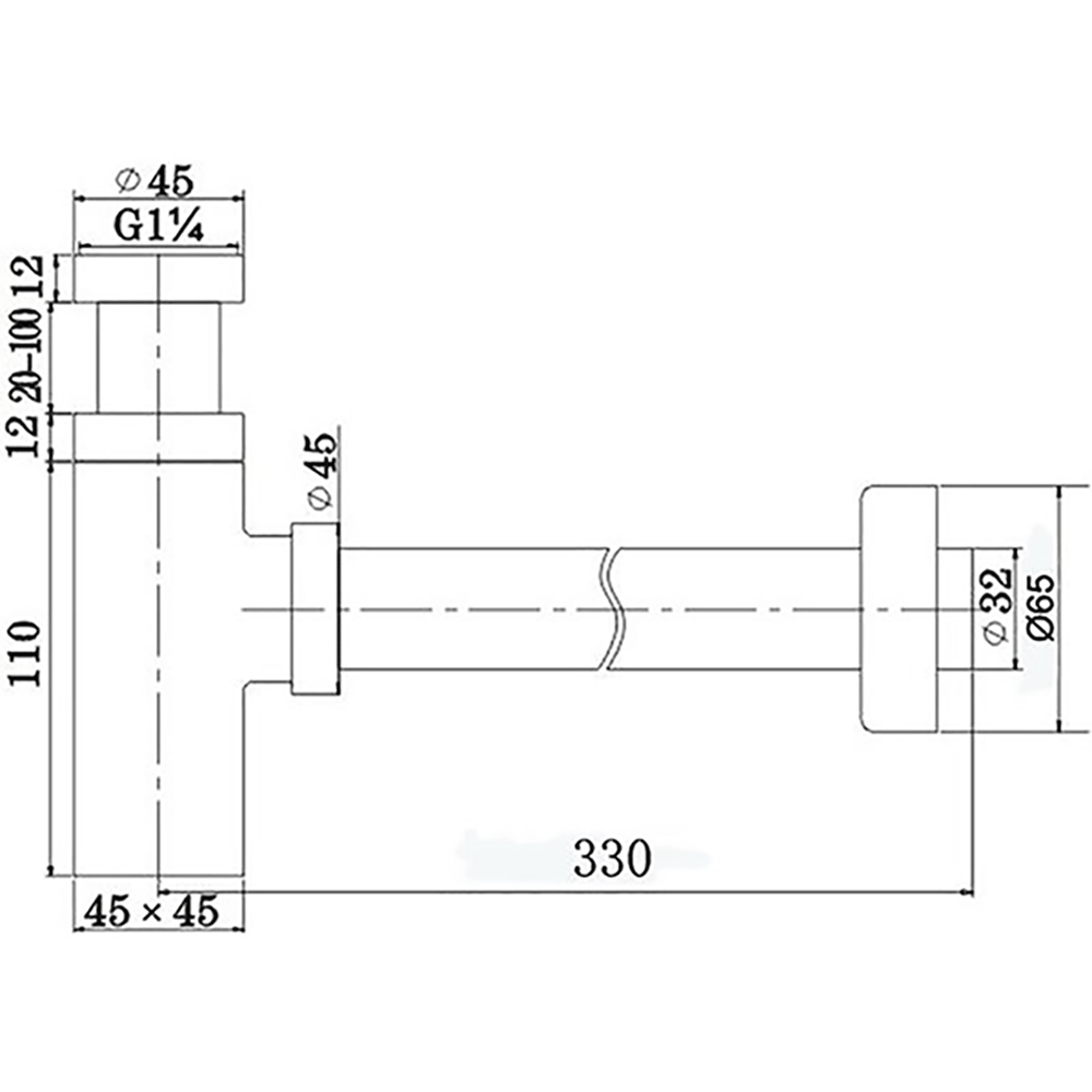 Drench Chrome Square Bottle Trap & Outlet