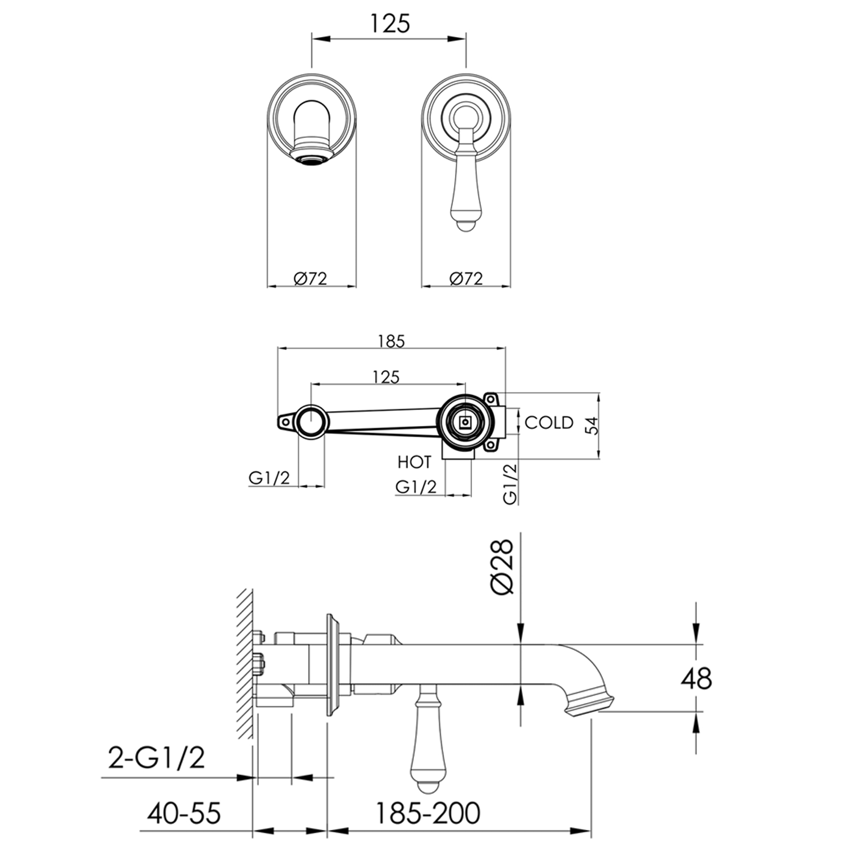 Butler & Rose Caledonia Wall Mounted Basin Mixer Tap