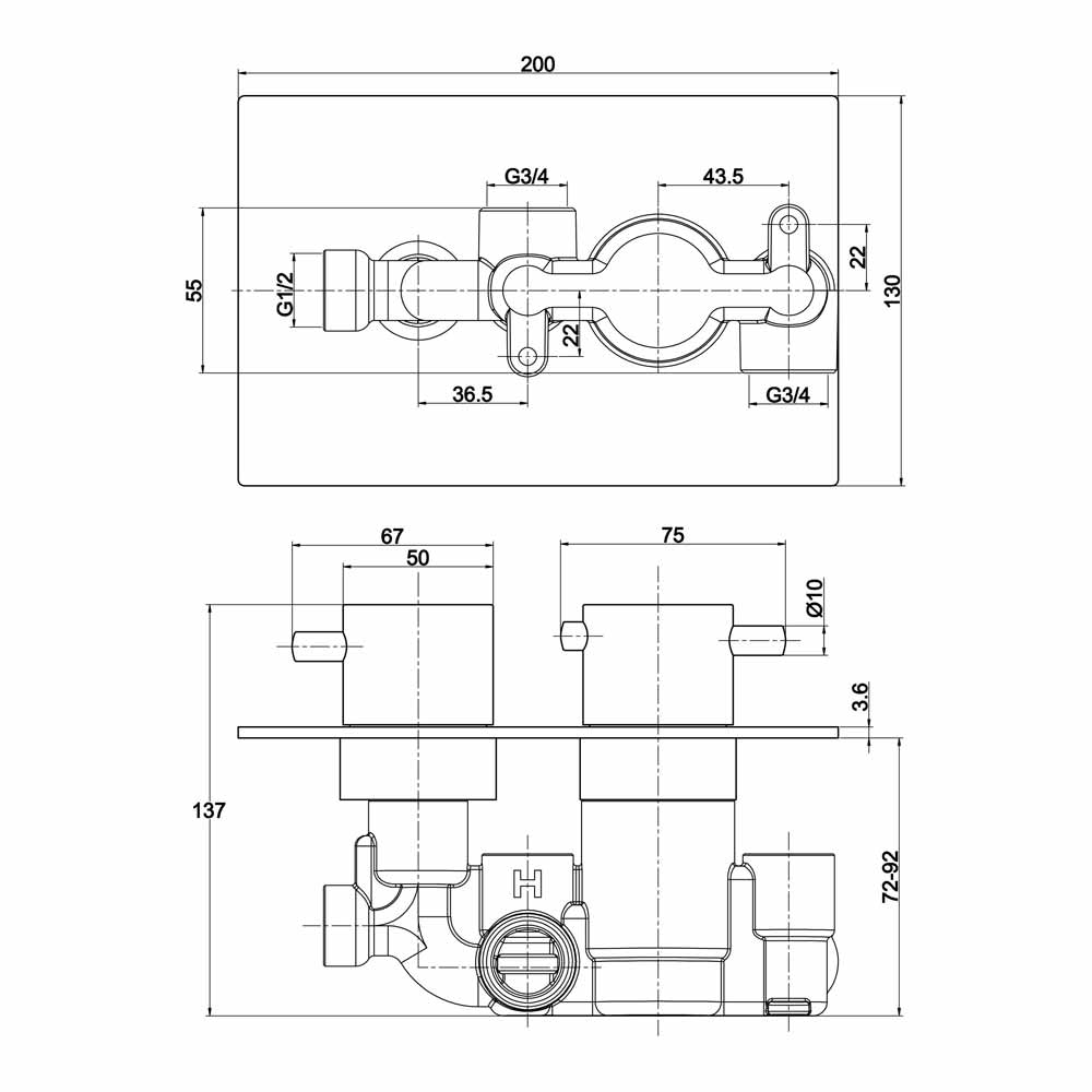 Sagittarius Metis 2 Outlet Concealed Thermostatic Shower Valve
