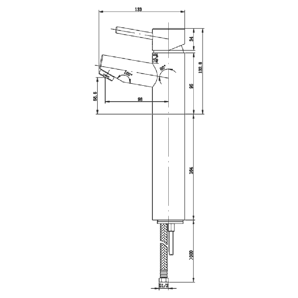 Vellamo Curvo Tall Basin Mixer with Clicker Waste