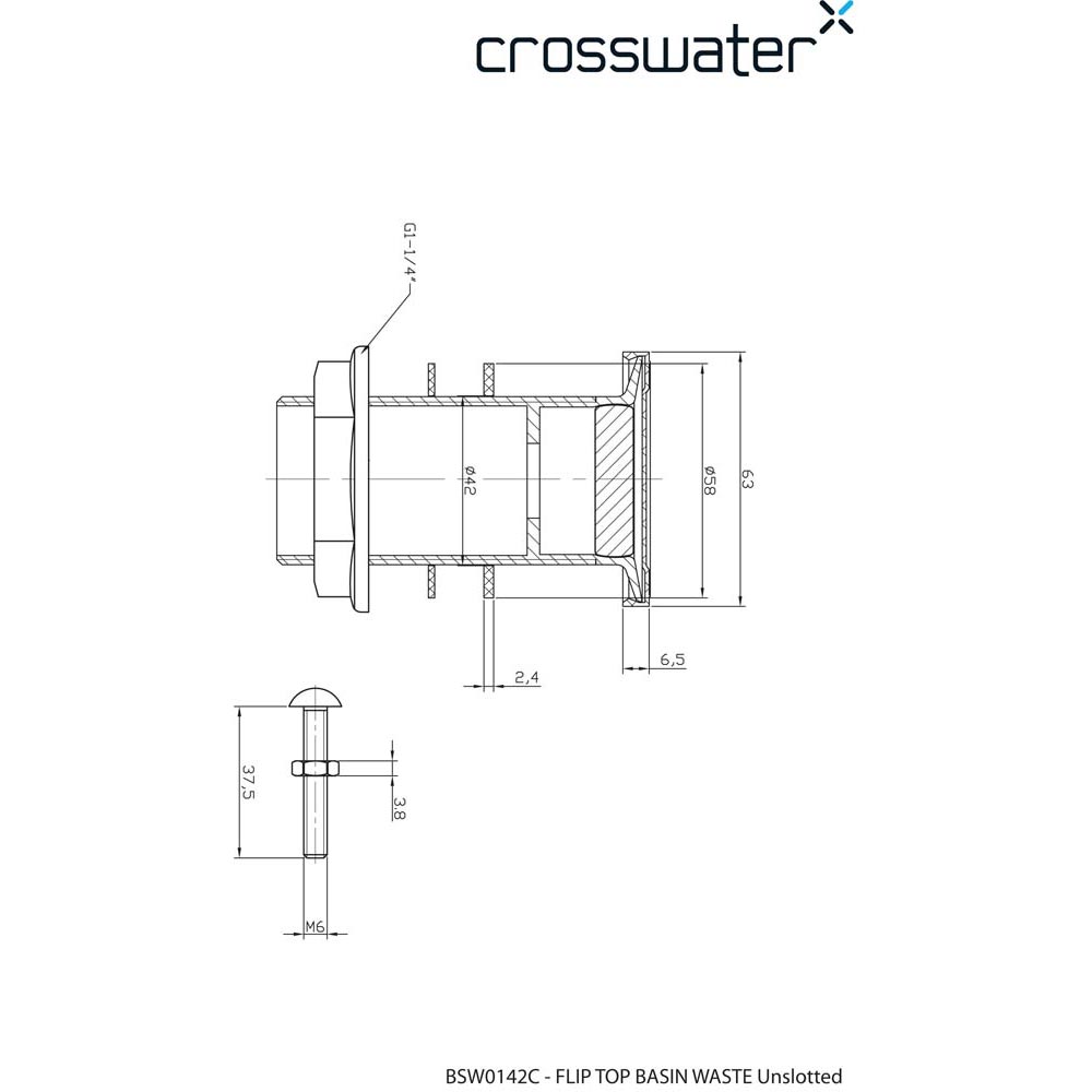 Crosswater Flip Top Basin Waste - Unslotted