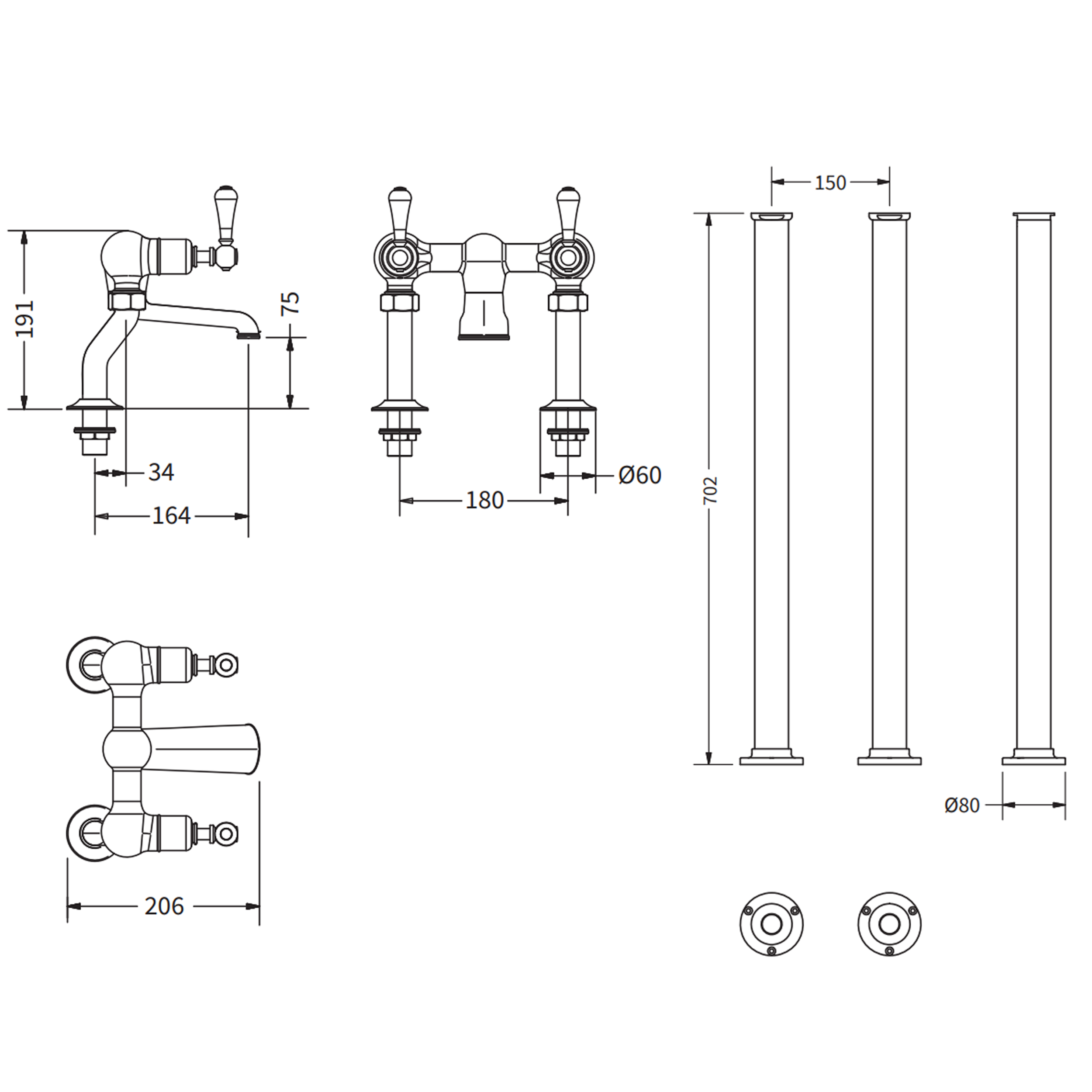 Crosswater Belgravia Lever Floor Standing Bath Filler