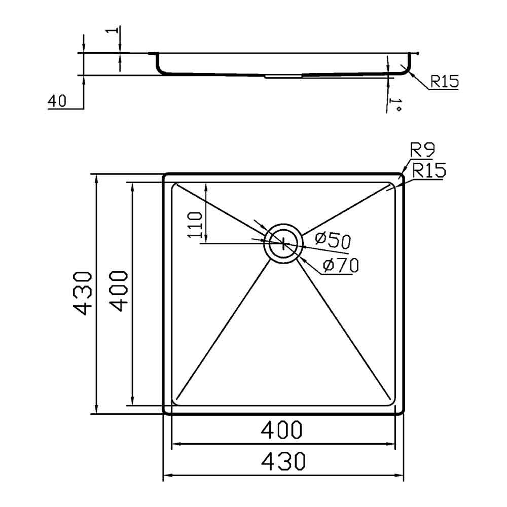 Clearwater Stereo Brushed Stainless Steel Sink Drainer & Waste - 430 x 430mm