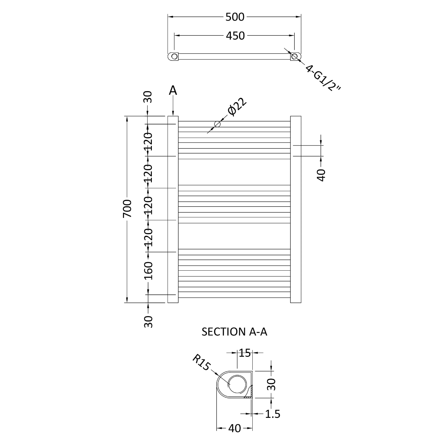 nuie Straight Anthracite Ladder Towel Rails - 700 x 500mm