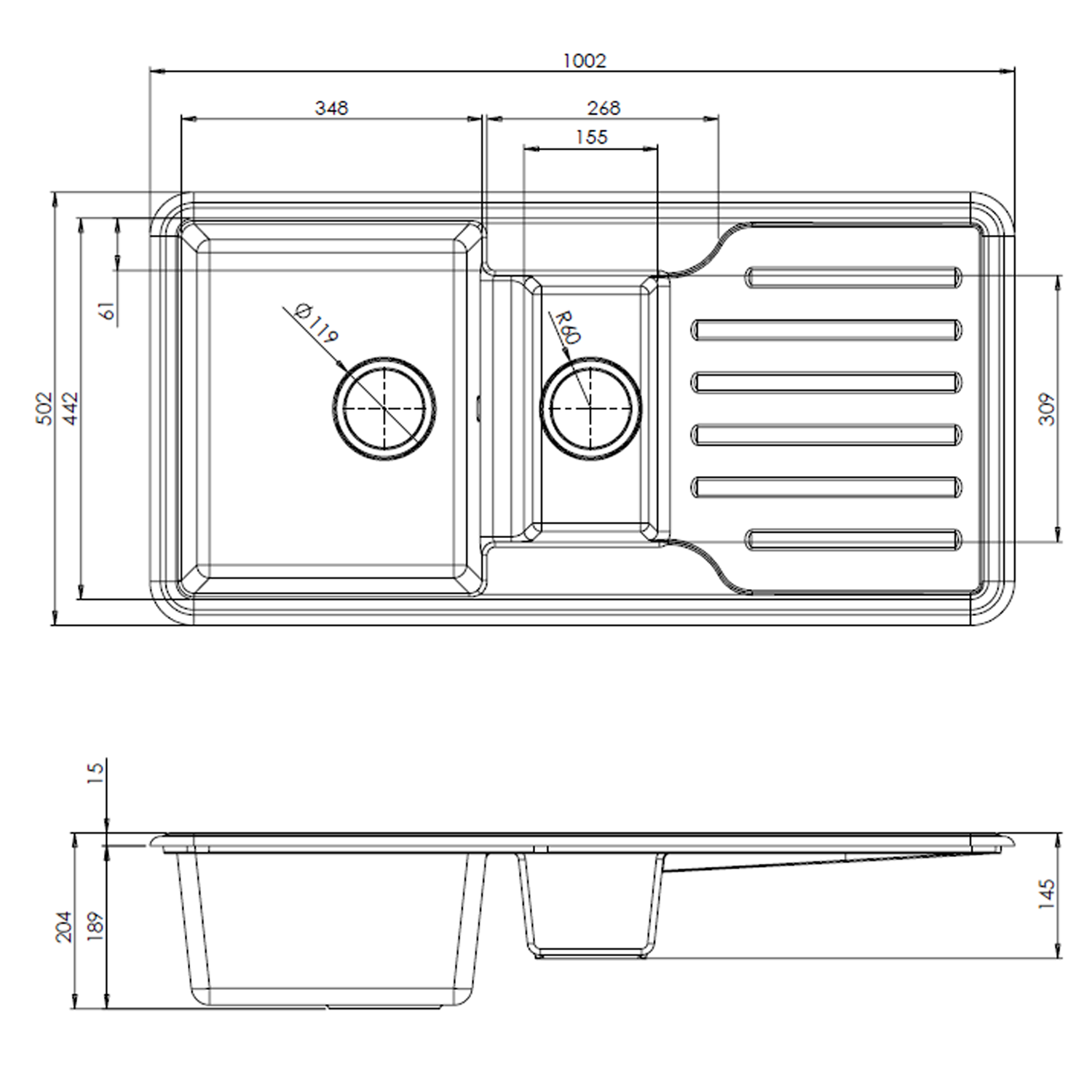 Vellamo Designer 1.5 Bowl Gloss White Traditional Comite Composite Inset Sink & Basket Strainer Waste - 1000 x 500mm