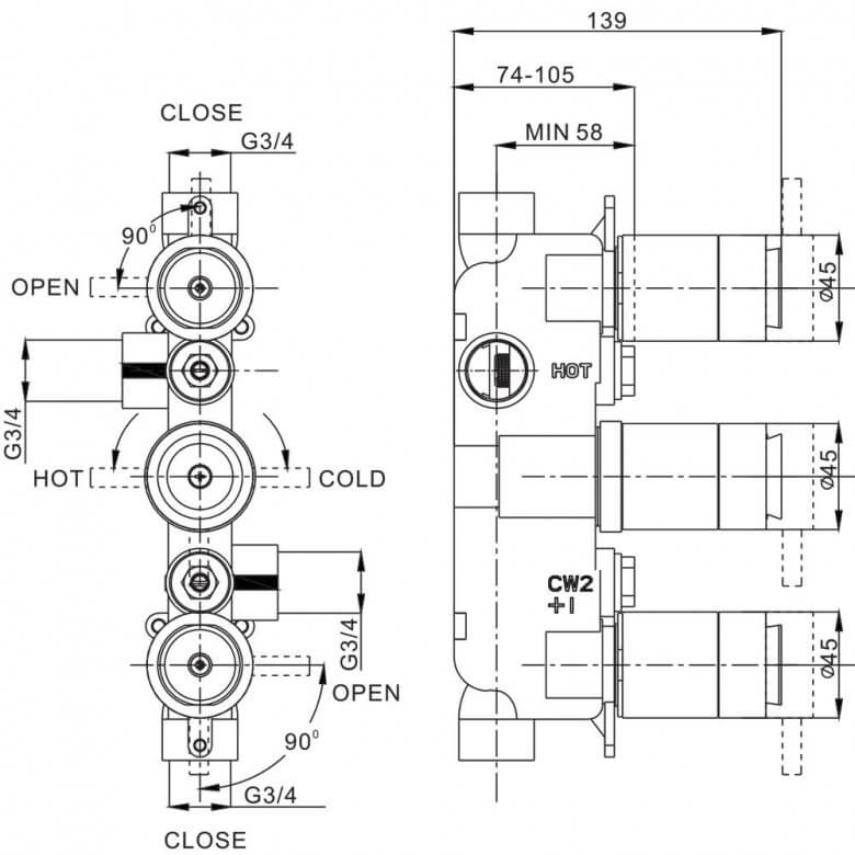 Crosswater KH Zero 3 Concealed 2 Outlet Thermostatic Shower Valve - Portrait