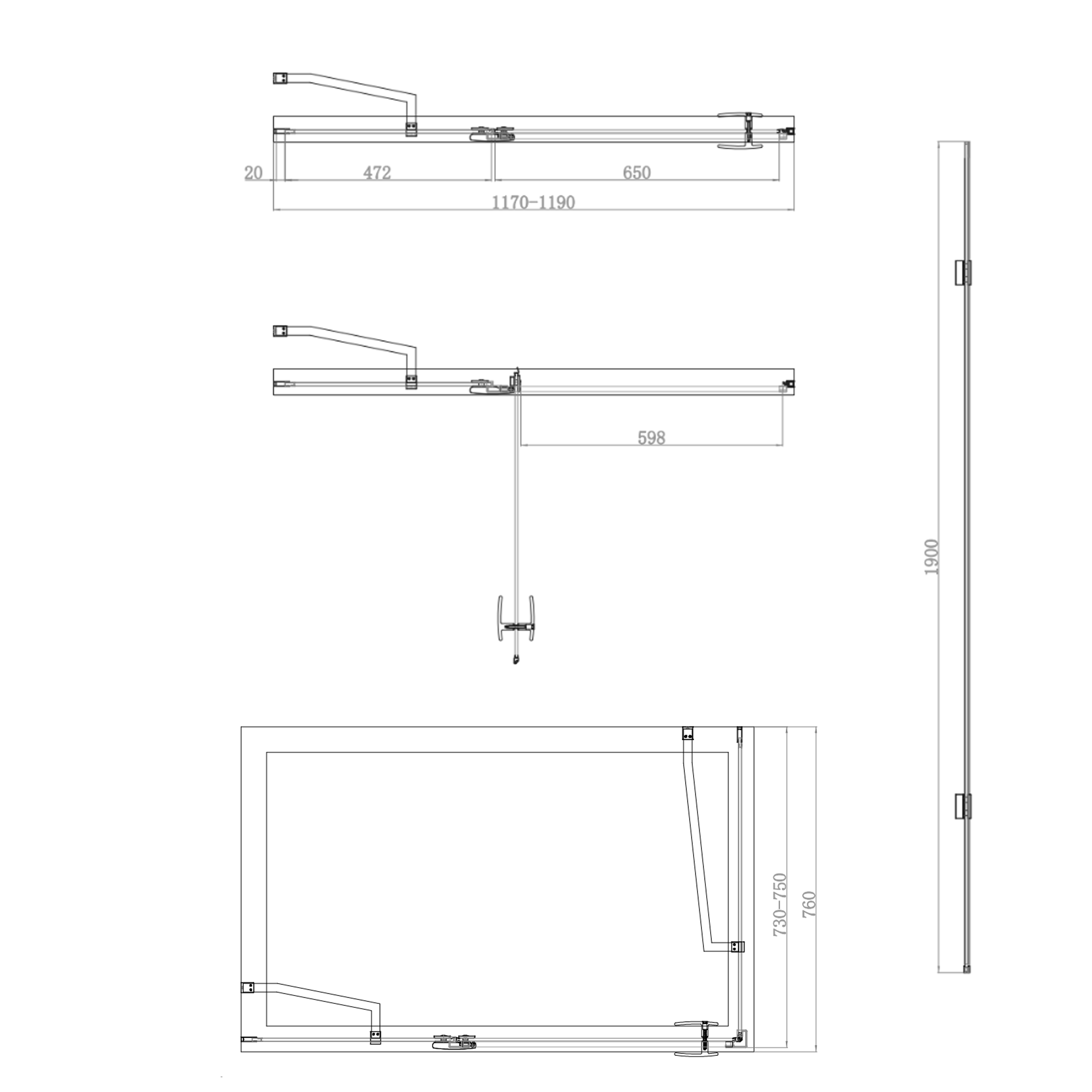 Harbour Clarity 6mm Frameless Brushed Brass Hinged Shower Door with Inline Panel and Optional Side Panel