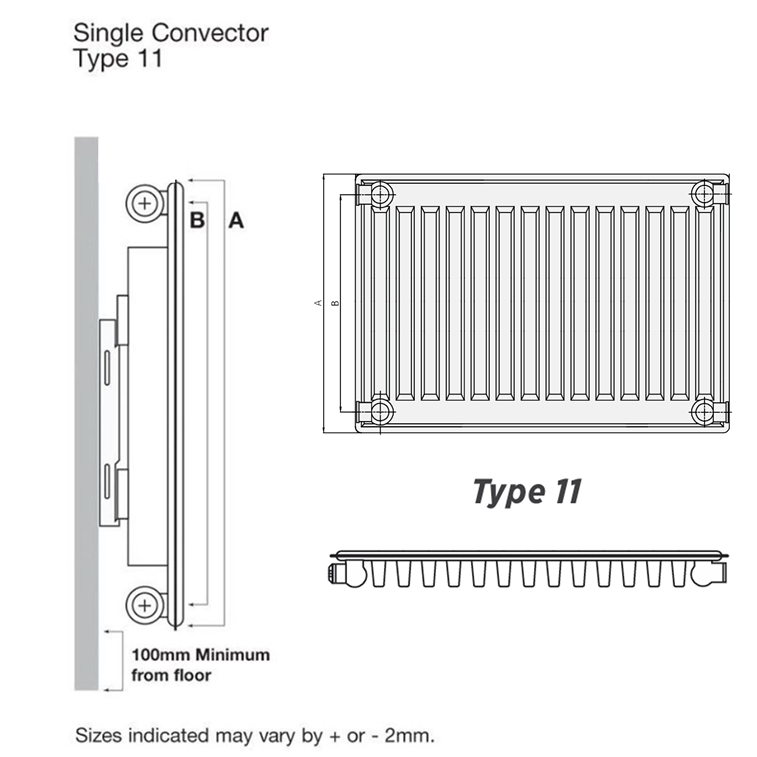 Single Connector Radiator Brenton Type 11 Compact Single Convector Panel Radiator - White | Tap ...