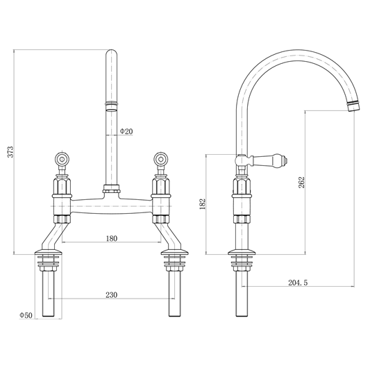 Butler Store Bridge Butler & Rose Rosalyn Kitchen Bridge Kitchen Mixer Tap with Lever ...
