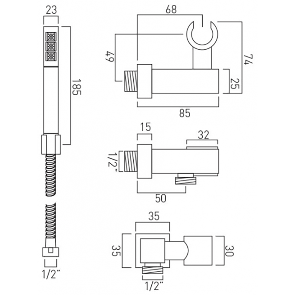 Vado Mix Wall Mounted Single Function Mini Shower Kit