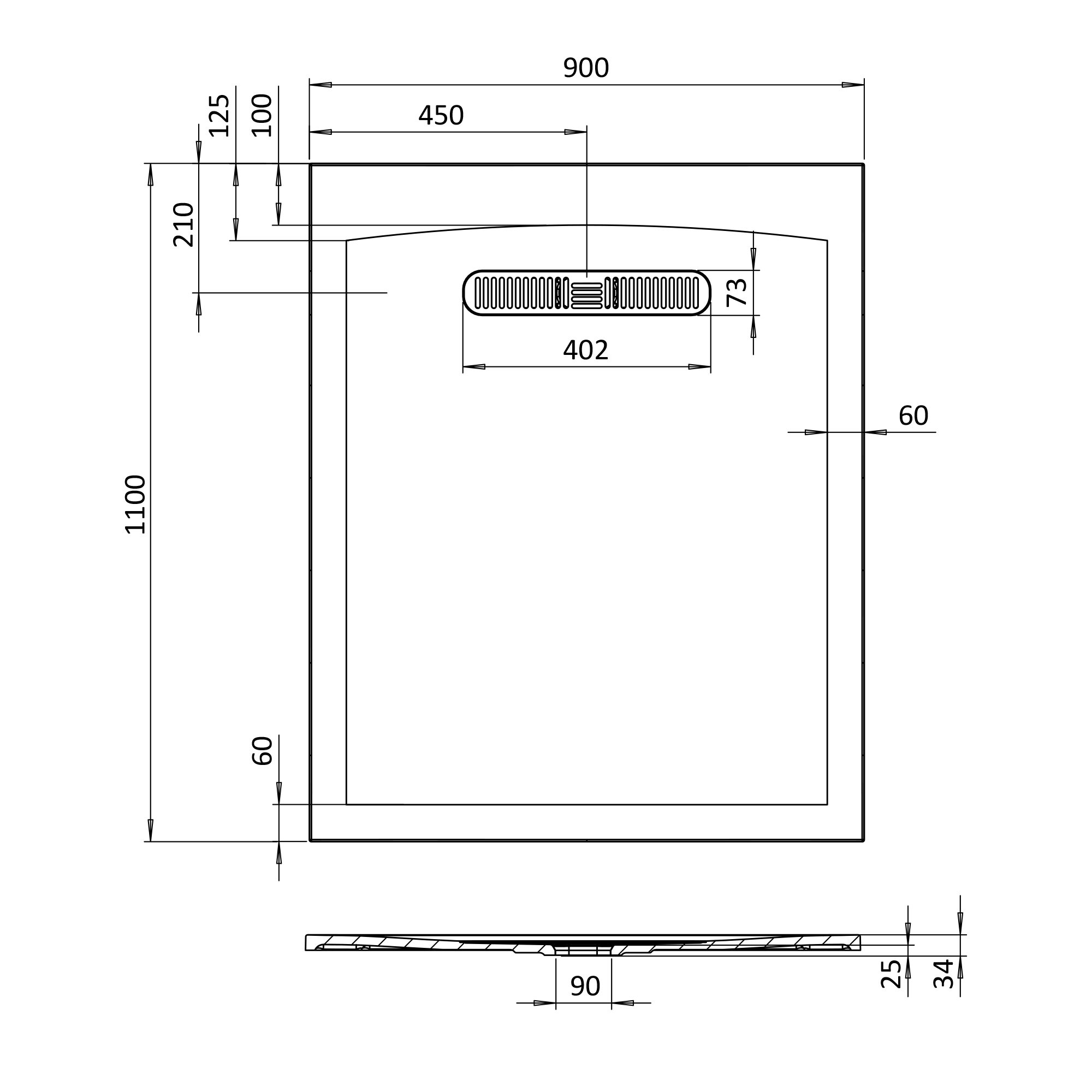 Crosswater Vito 25mm Dolomite Stone Resin Rectangular Shower Tray with Linear Waste Position
