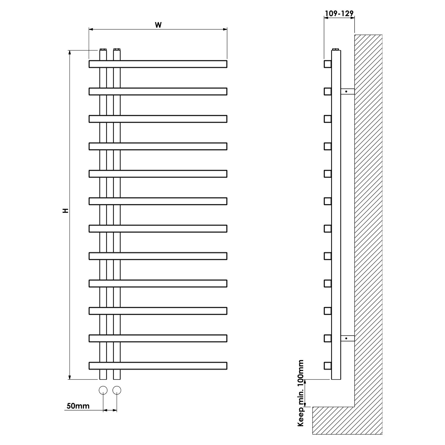 Carisa Terra L Offset Aluminium Heated Towel Rail