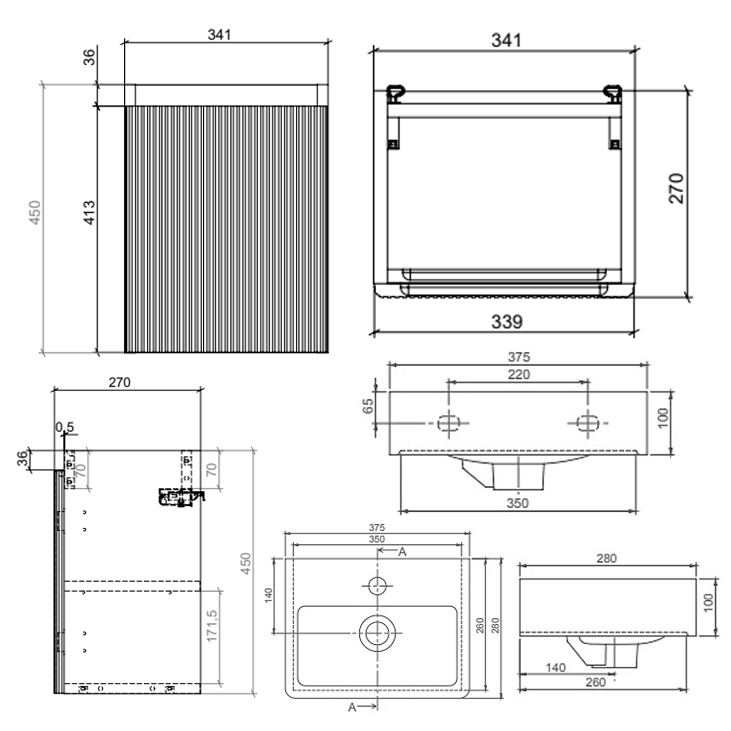 Drench Origin 340mm Fluted Cloakroom Wall Mounted Vanity Unit & Basin