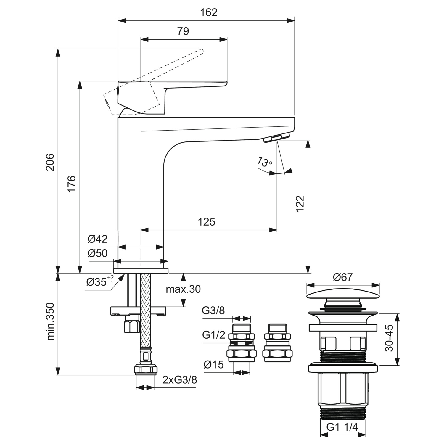 Ideal Standard Cerafine O Basin Mixer Tap with Waste