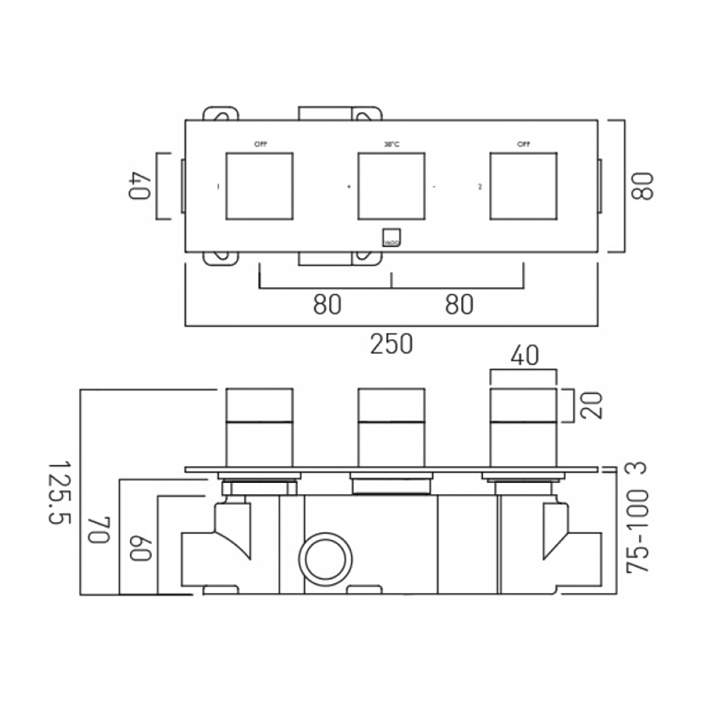Vado Tablet Notion 2 Outlet Concealed Thermostatic Shower Valve