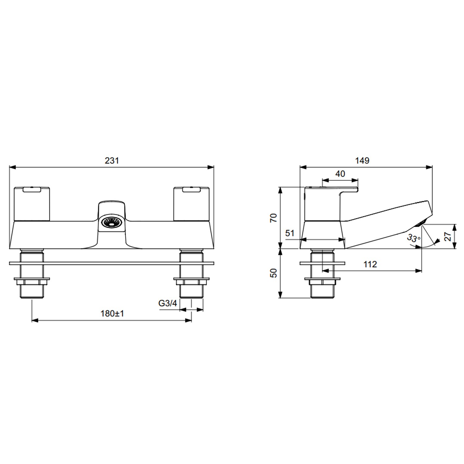Ideal Standard Calista Deck Mounted Bath Filler