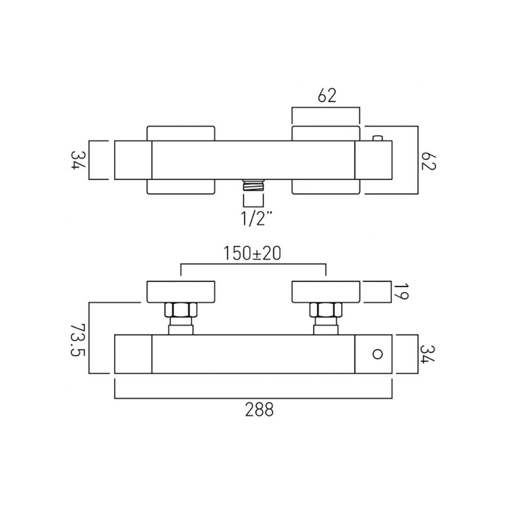 Vado Te Wall Mounted Exposed Thermostatic Shower Valve 1/2"