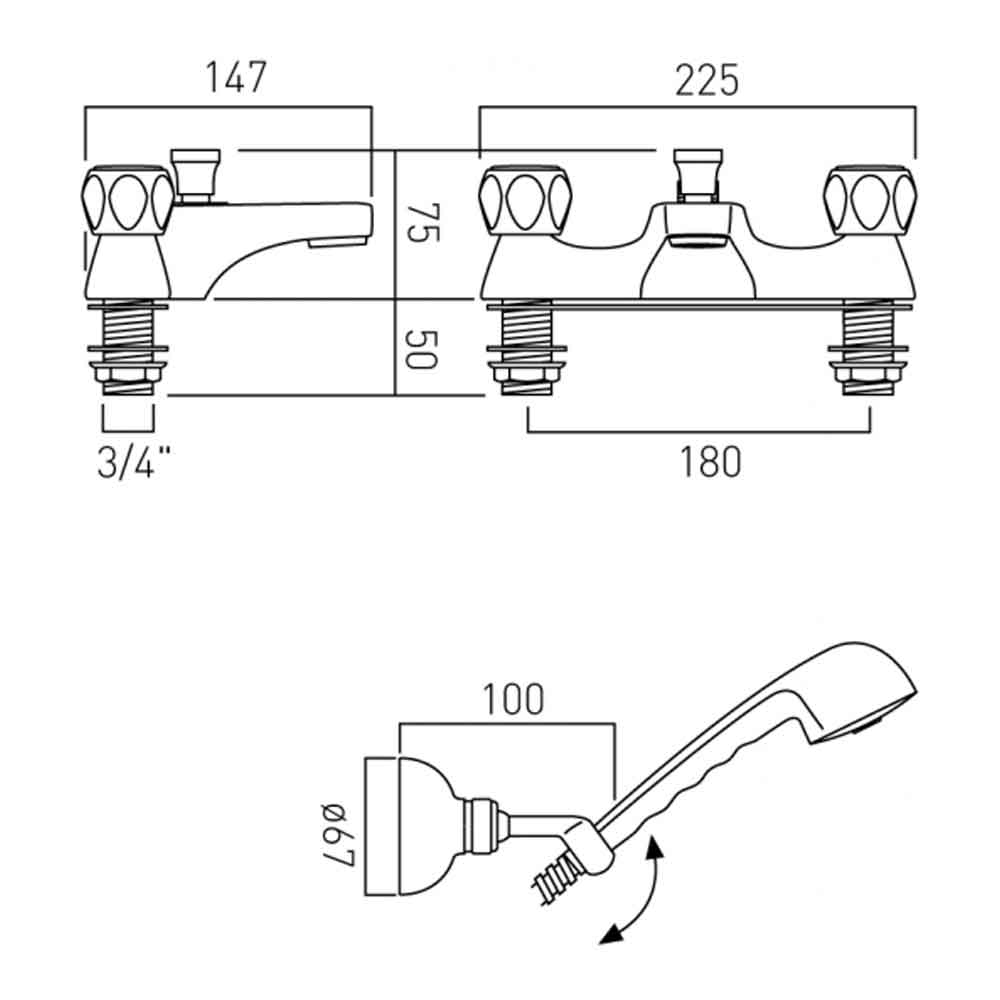 Vado Astra Lever Bath Shower Mixer With Shower Kit