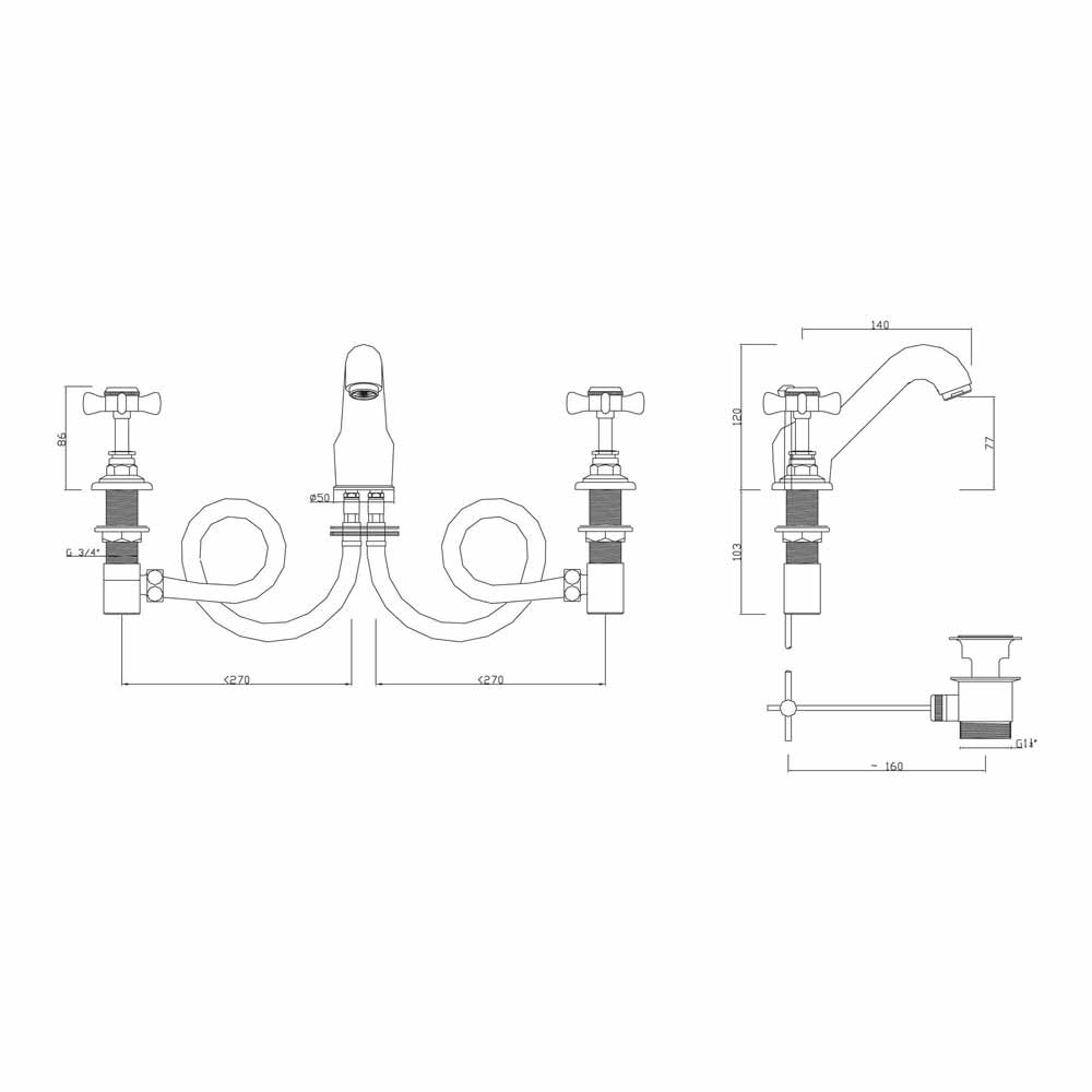 Sagittarius Churchman 3 Hole Basin Mixer with Pop-Up Waste