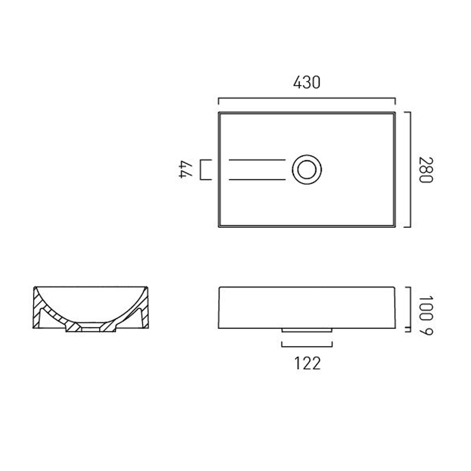 Vado Safari Rectangular Smooth Countertop Basin