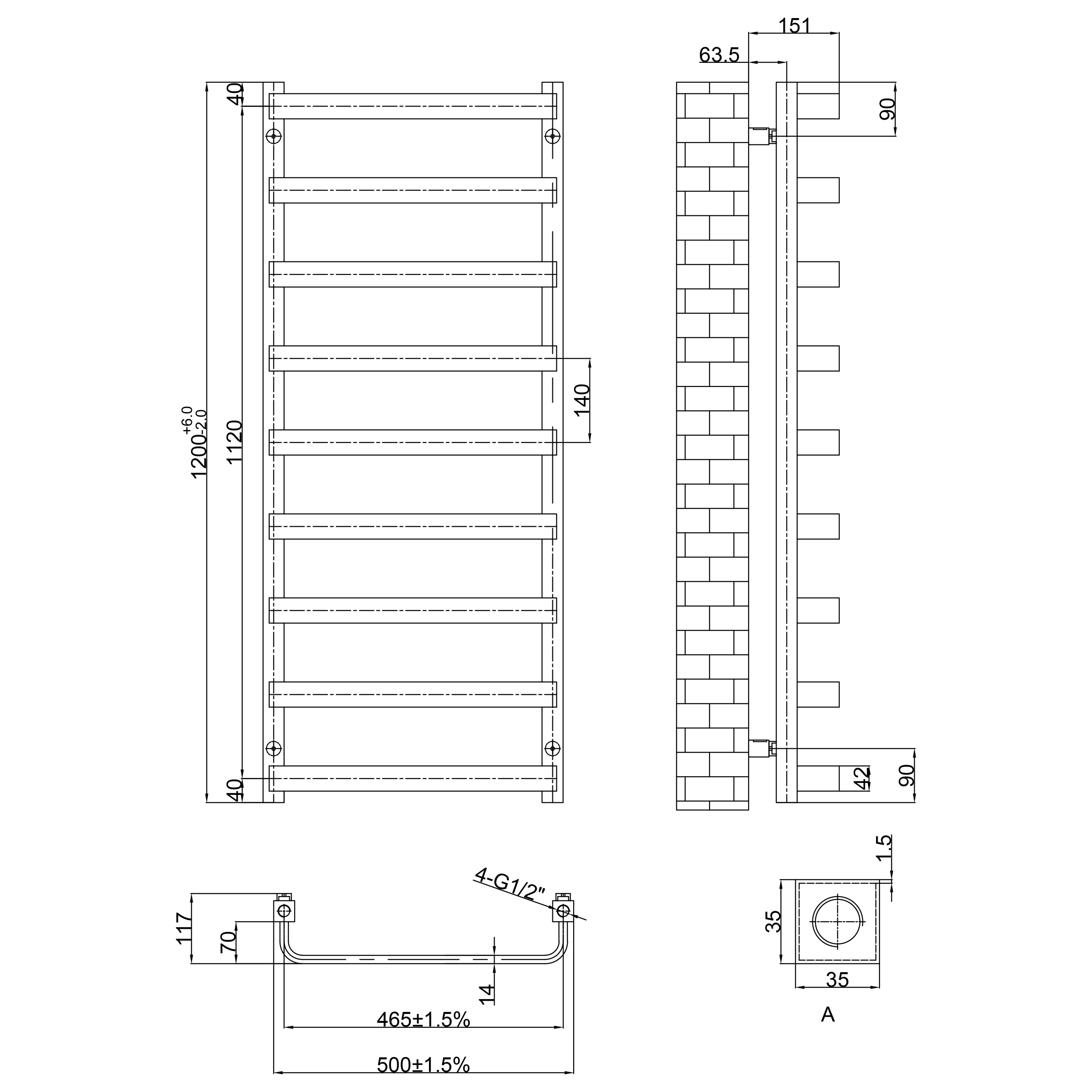 Toasty Balance Brushed Bronze Heated Towel Rail