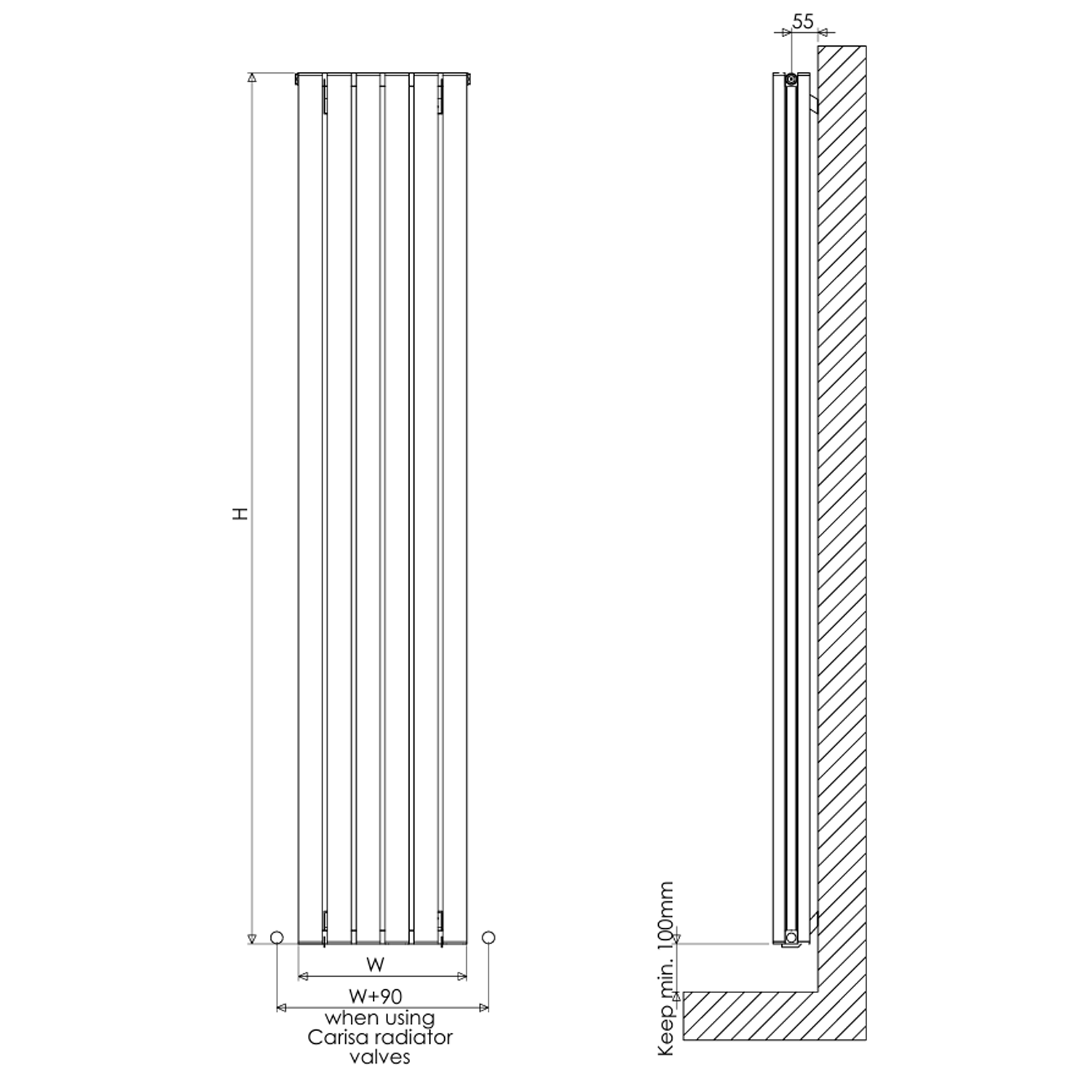 Carisa Tallis Oval Double Panel Vertical Aluminium Radiator