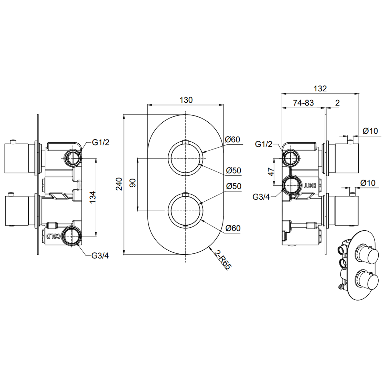 Imogen Concealed Shower Valve, Fixed Shower Head & Overflow Bath Filler