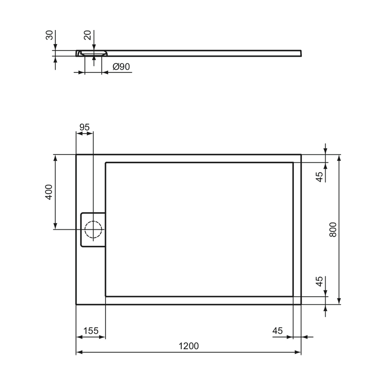 Ideal Standard Ultra Flat S i.life Jet Black Rectangular Anti-Slip Stone Resin Shower Tray - 5 Sizes