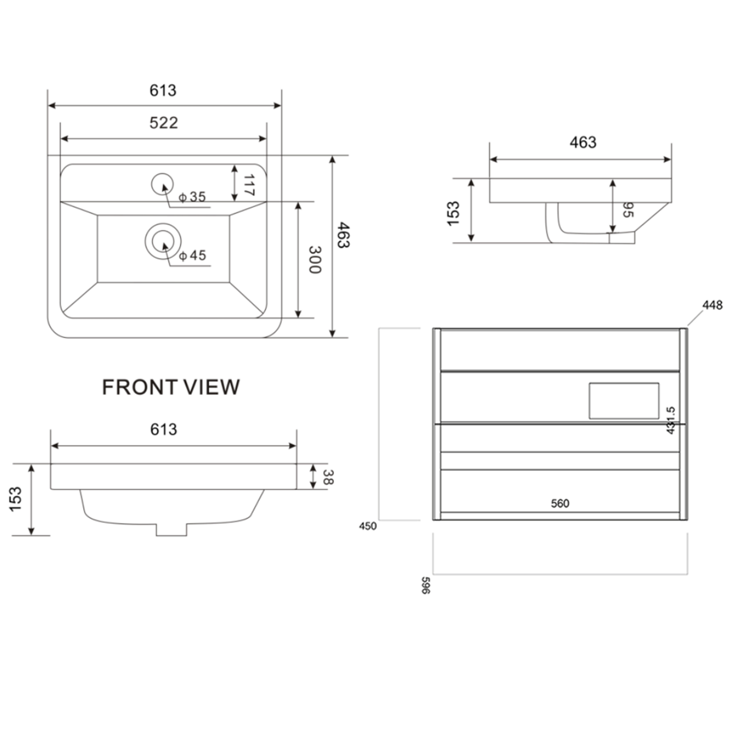 Harbour Clarity 600mm Wall Mounted Vanity Unit & Basin