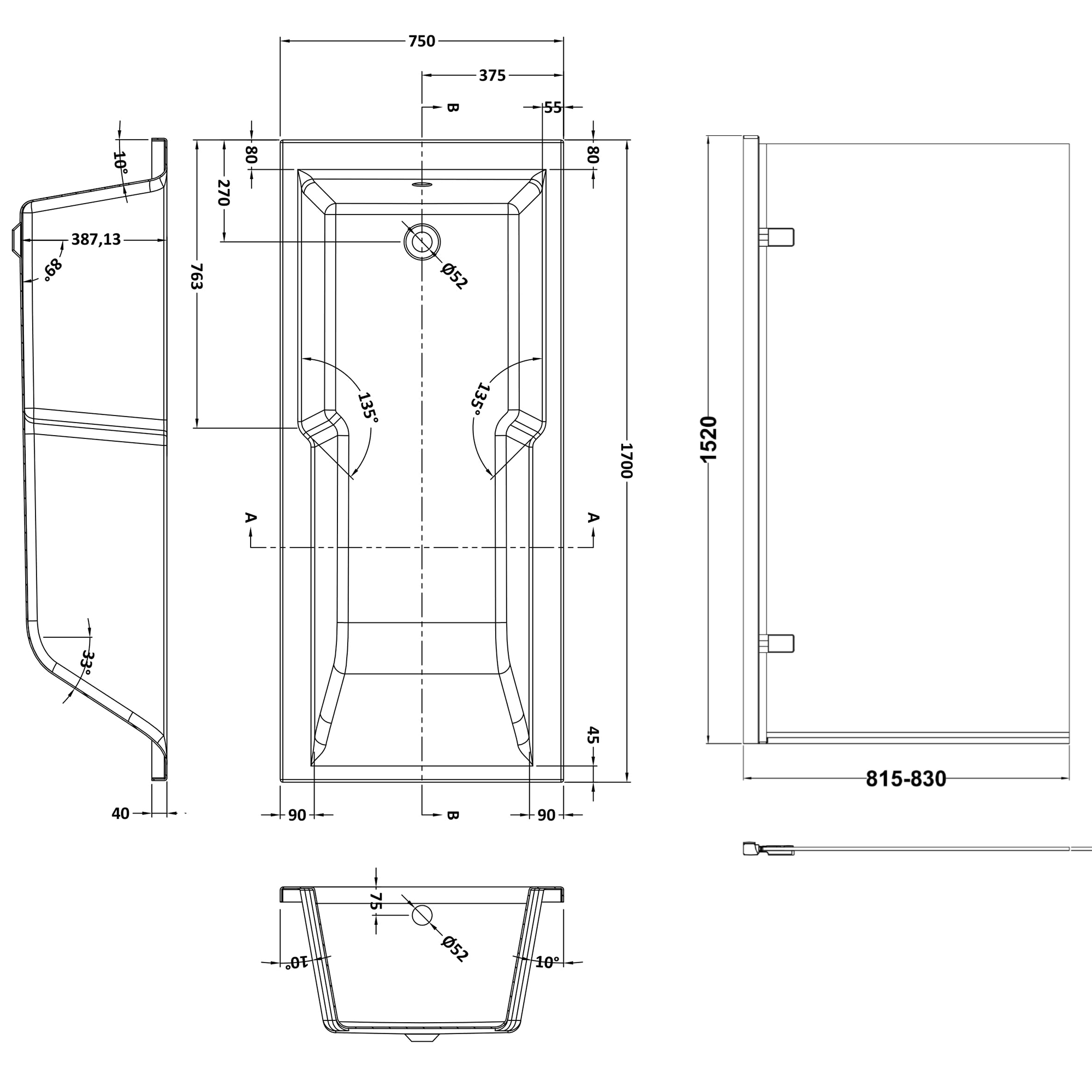 Drench Keyhole Shower Bath & Brushed Brass Shower Screen