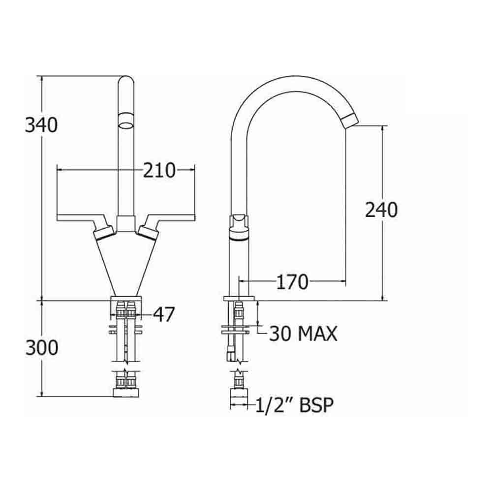 Deva Lever Twin Lever Monobloc Sink Mixer with Swivel Spout