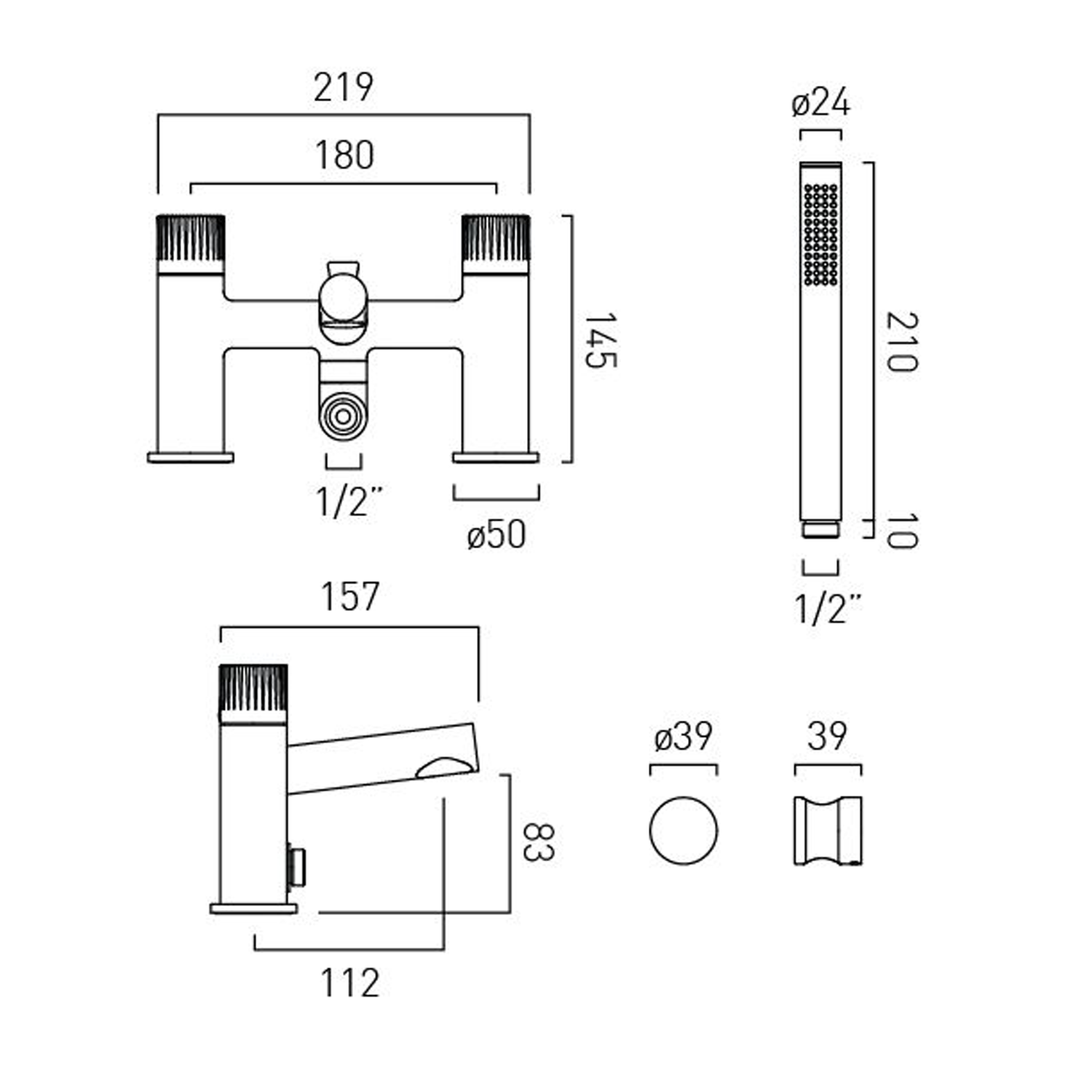 Vado Safari Exposed Thermostatic Leverless Deck Mounted Bath Shower Mixer Tap