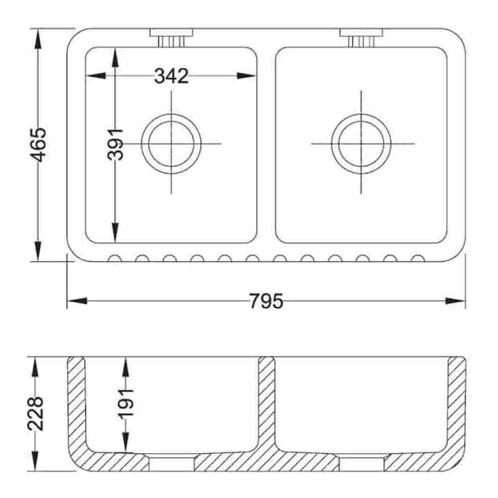 Shaws Ribchester White Ceramic Double Bowl Fluted Apron Front Sink - 795 x 465mm