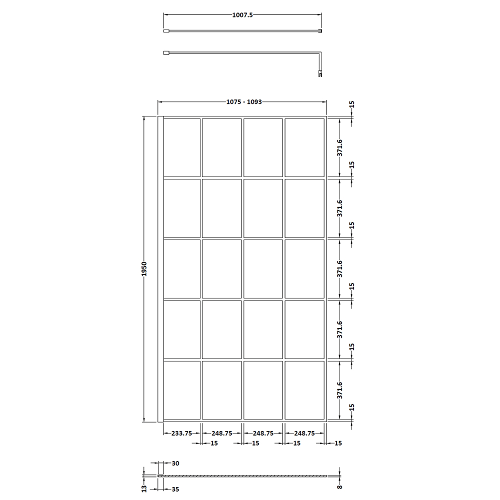 Vellamo City 8mm Framed Matt Black Easy Clean Walk In Panel & Optional Return Screen
