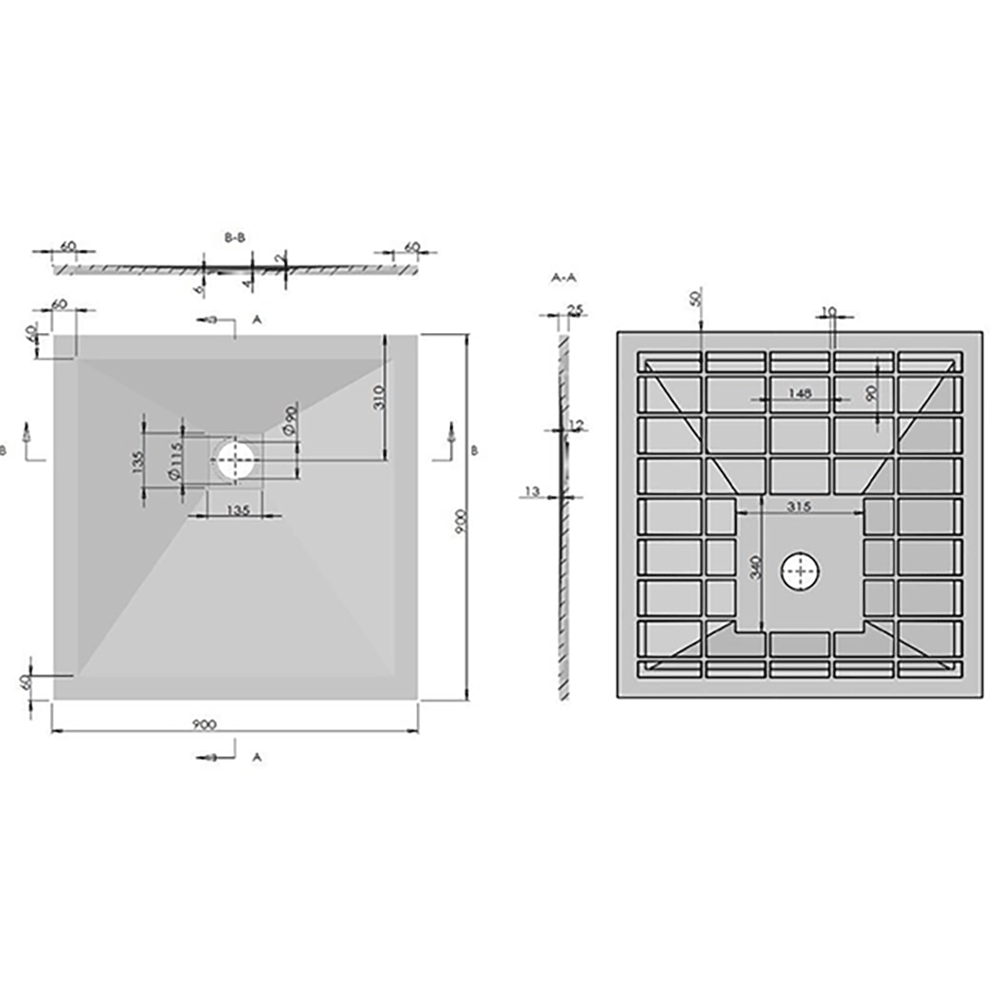 Drench Ultra Thin White Stone Square Slate Effect Shower Tray - 900 x 900mm
