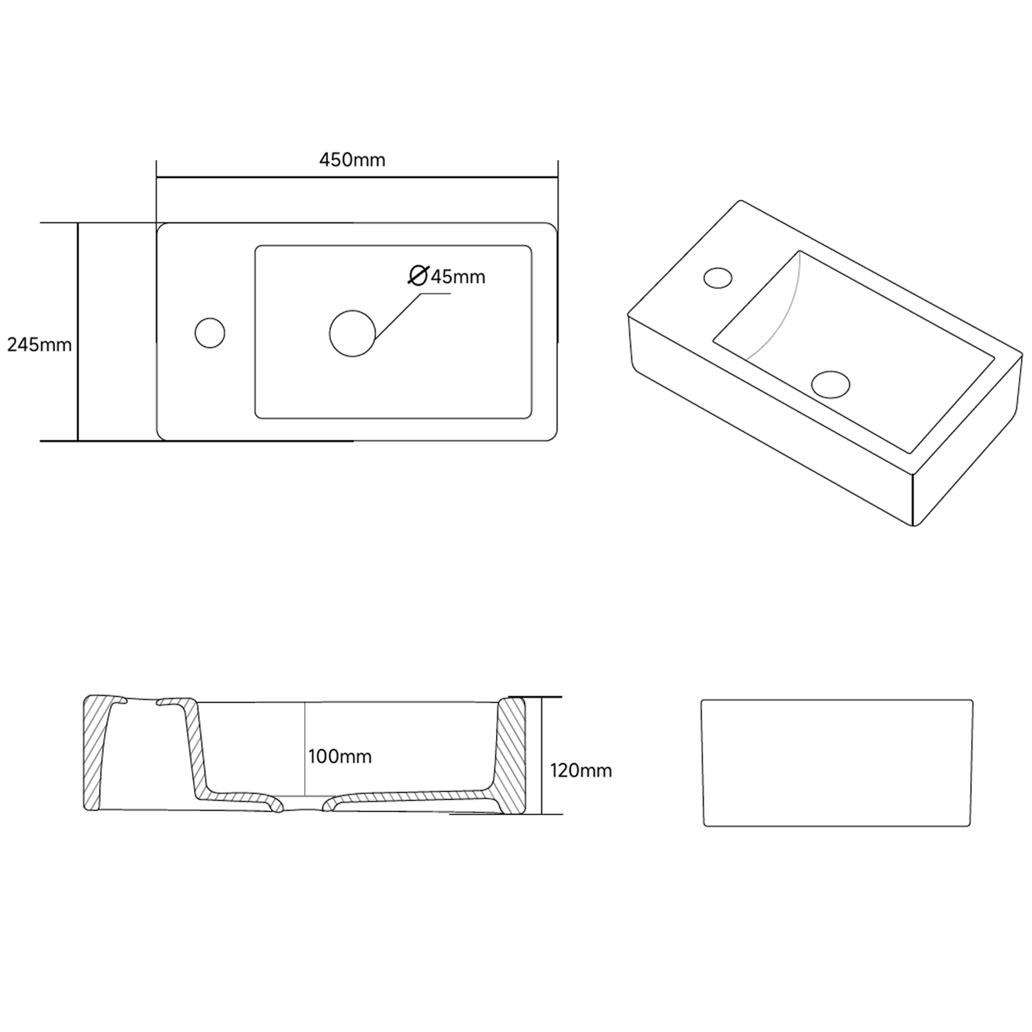 Daisy Matt White Wall Hung Cloakroom Basin - 450 x 245mm