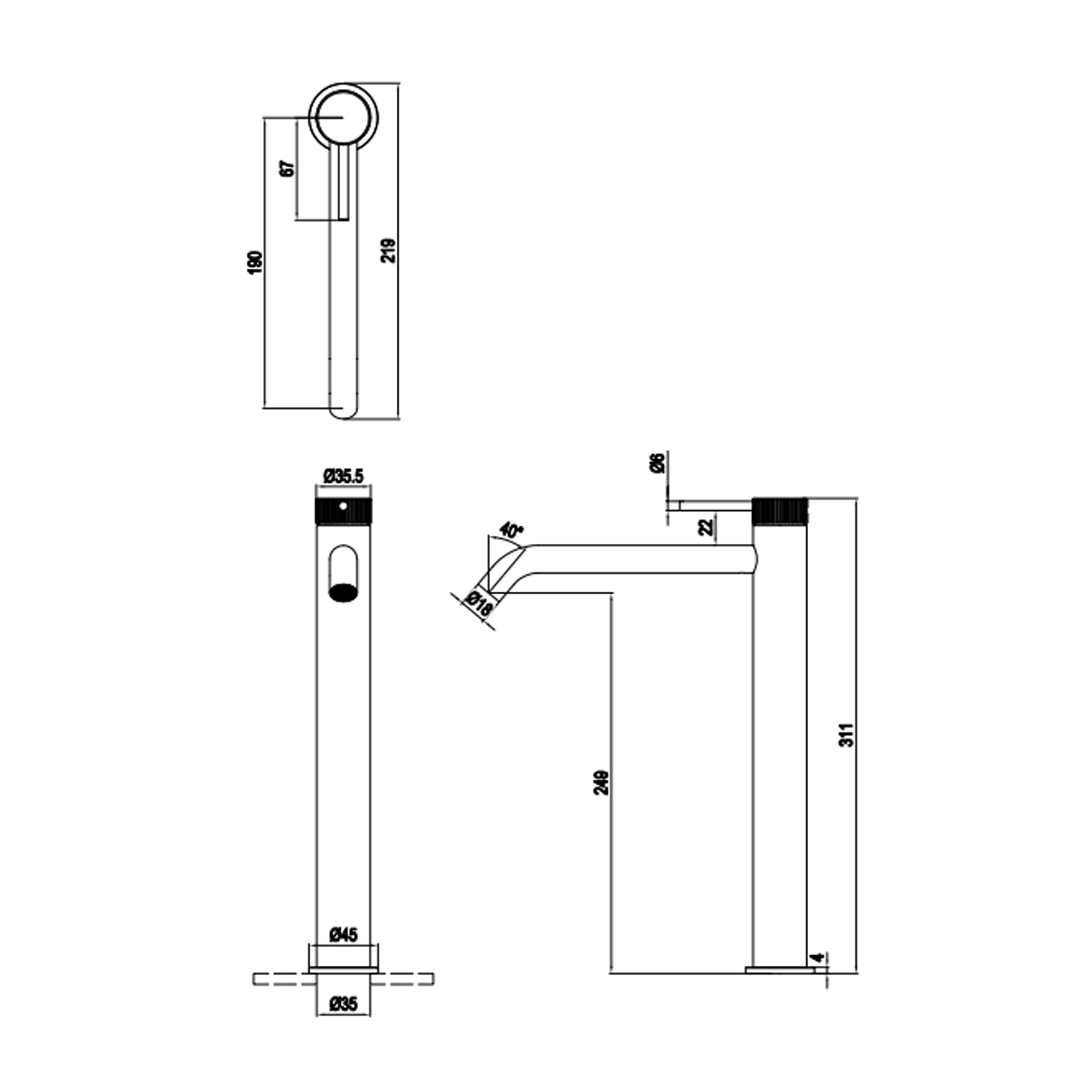 Crosswater 3ONE6 Stainless Steel Tall Mono Basin Mixer Tap