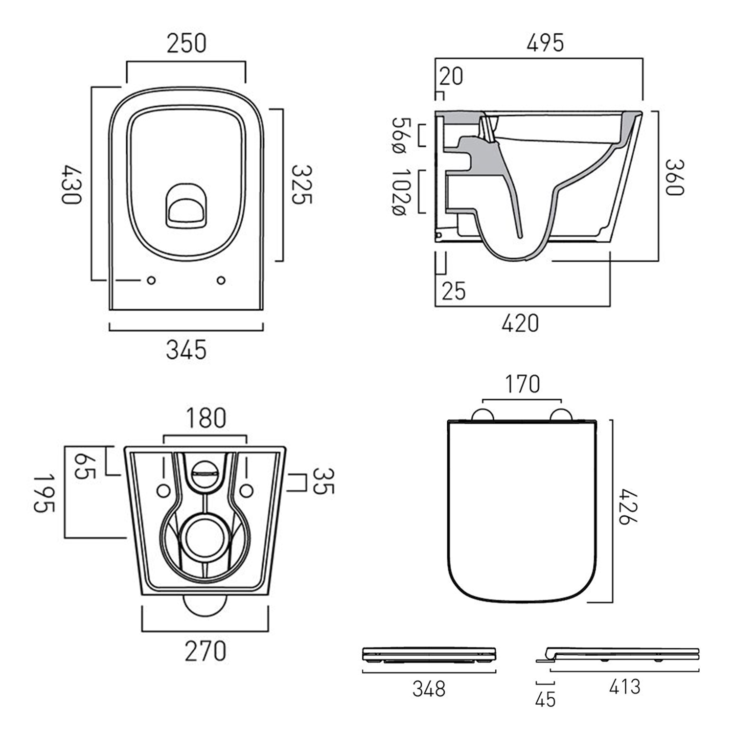 Vado Safari Square Wall Hung Toilet & Soft Close Slimline Seat