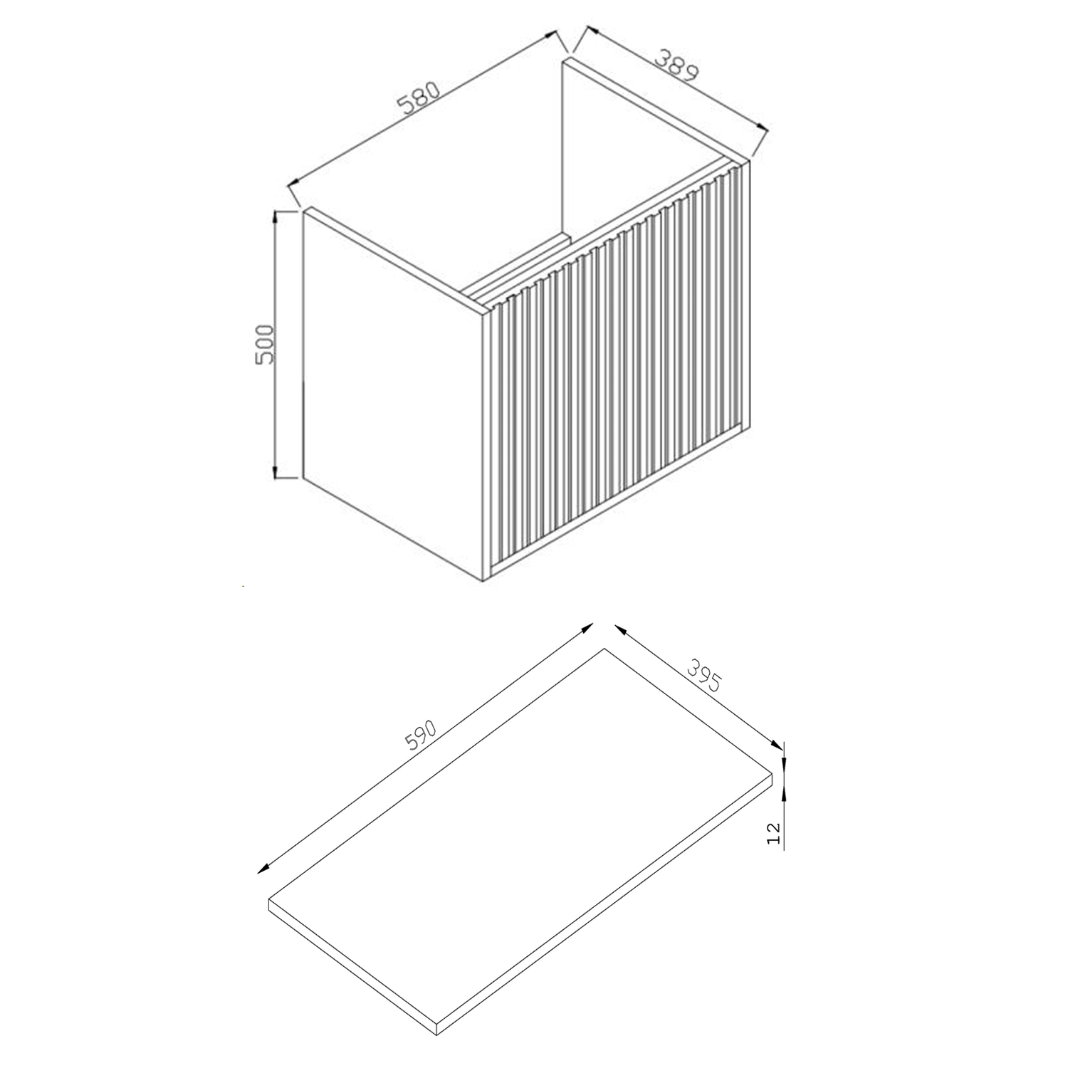 Billy 600mm Wall Hung Vanity Unit with Fluted Drawer Front & Marble Sintered Stone Worktop