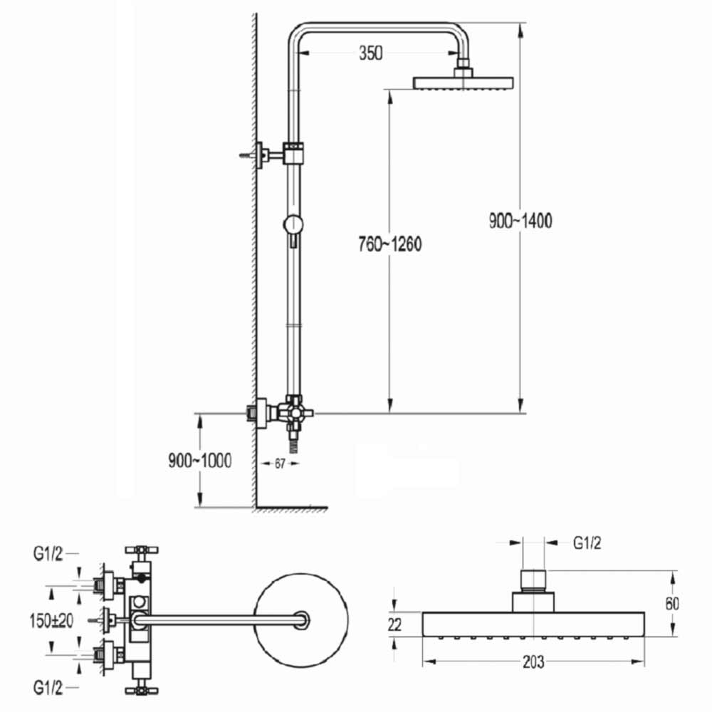 Flova XL Exposed Thermostatic Shower Column with Overhead Shower & Handset
