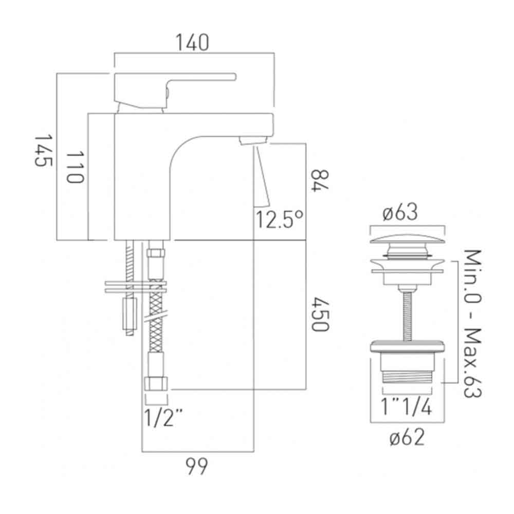 Vado Life Mono Basin Mixer with Clicker Waste