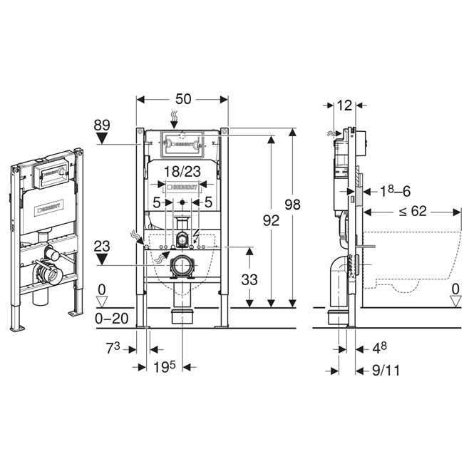 Geberit Duofix 980mm Frame & Delta Concealed Cistern | Tap Warehouse