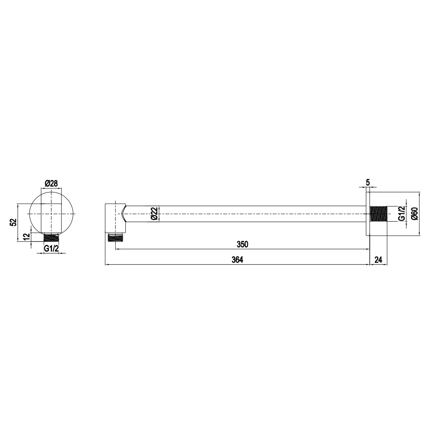 Crosswater 3ONE6 Stainless Steel 350mm Wall Mounted Shower Arm