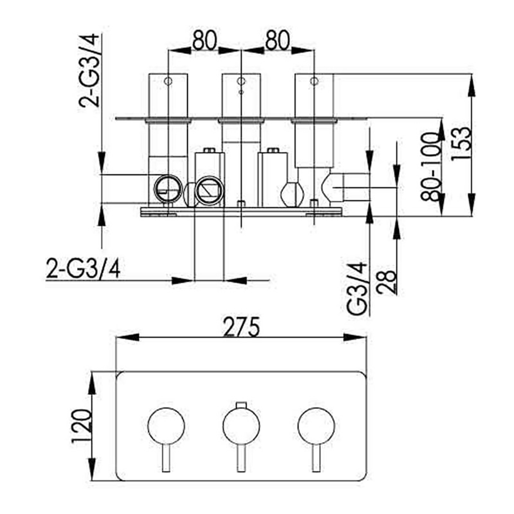 Inox Brushed Stainless Steel 3 Outlet Concealed Thermostatic Shower Valve - Horizontal